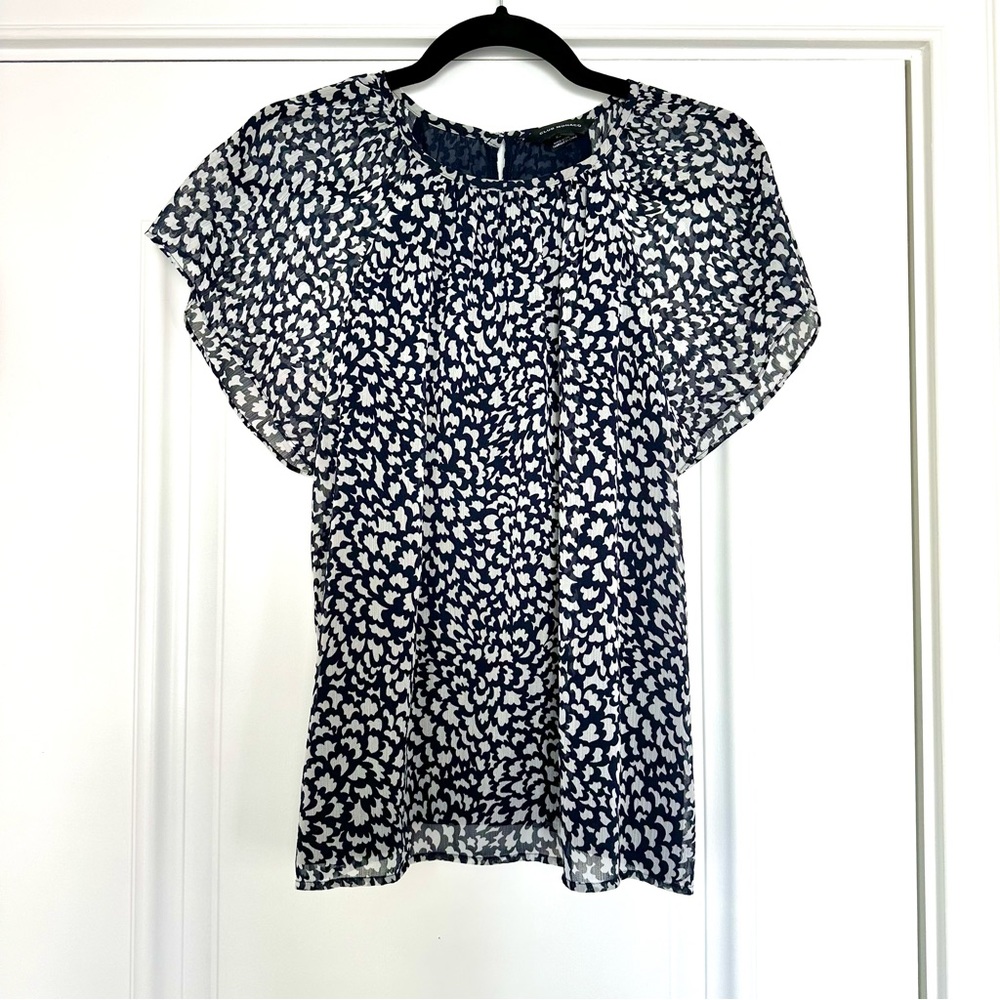 Club Monaco Navy and White Blouse Top, Size XS